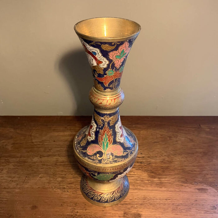 Vintage Indian enamel and brass vase