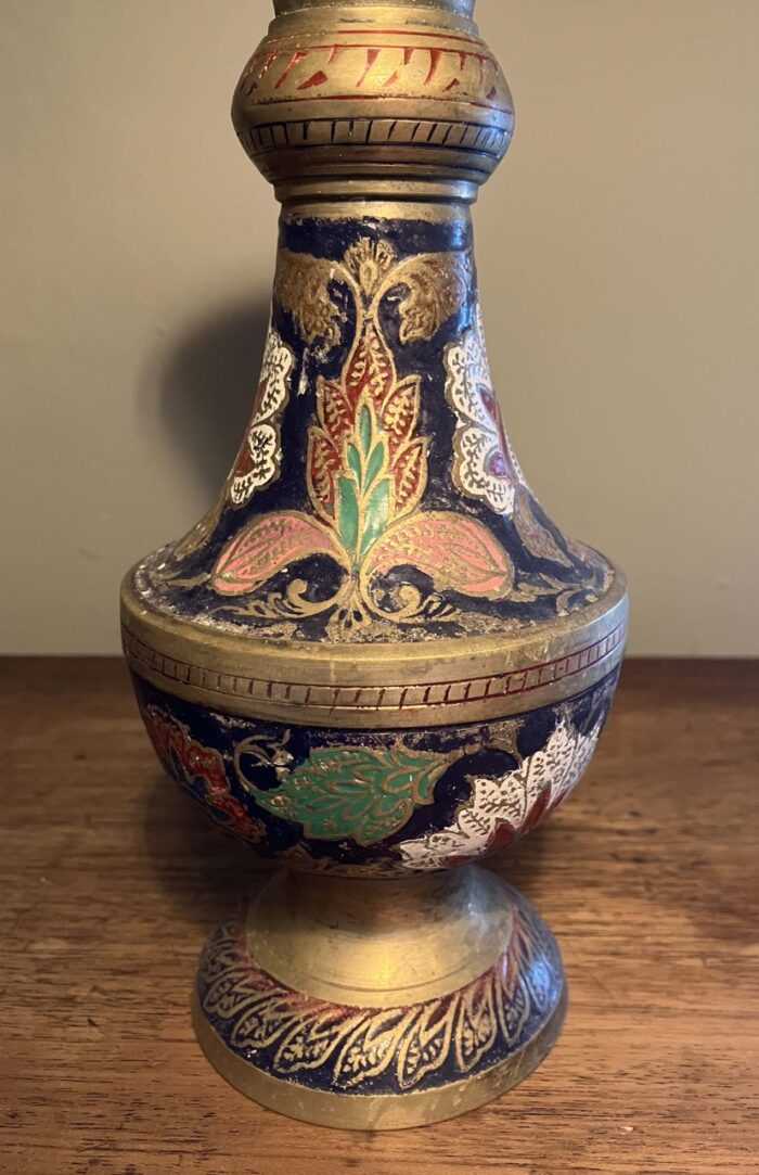 Vintage Indian enamel and brass vase - Image 2