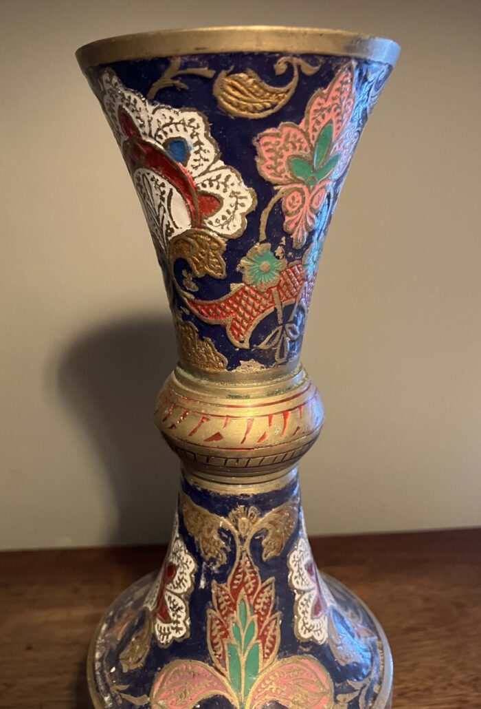 Vintage Indian enamel and brass vase - Image 3
