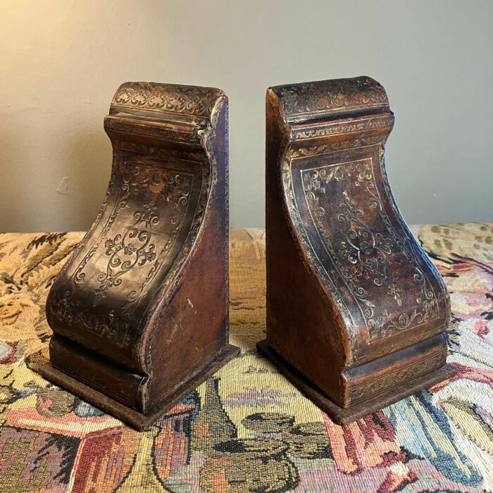 Antique leather tooled bookends