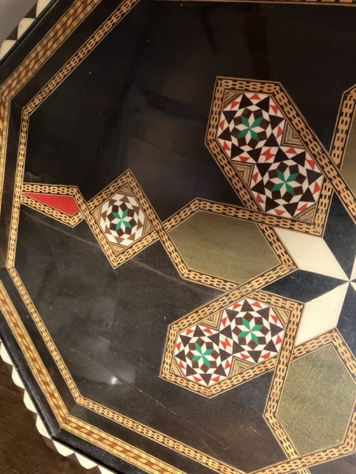 Vintage Spanish lacquered marquetry wood mosaic inlay tray - Image 2